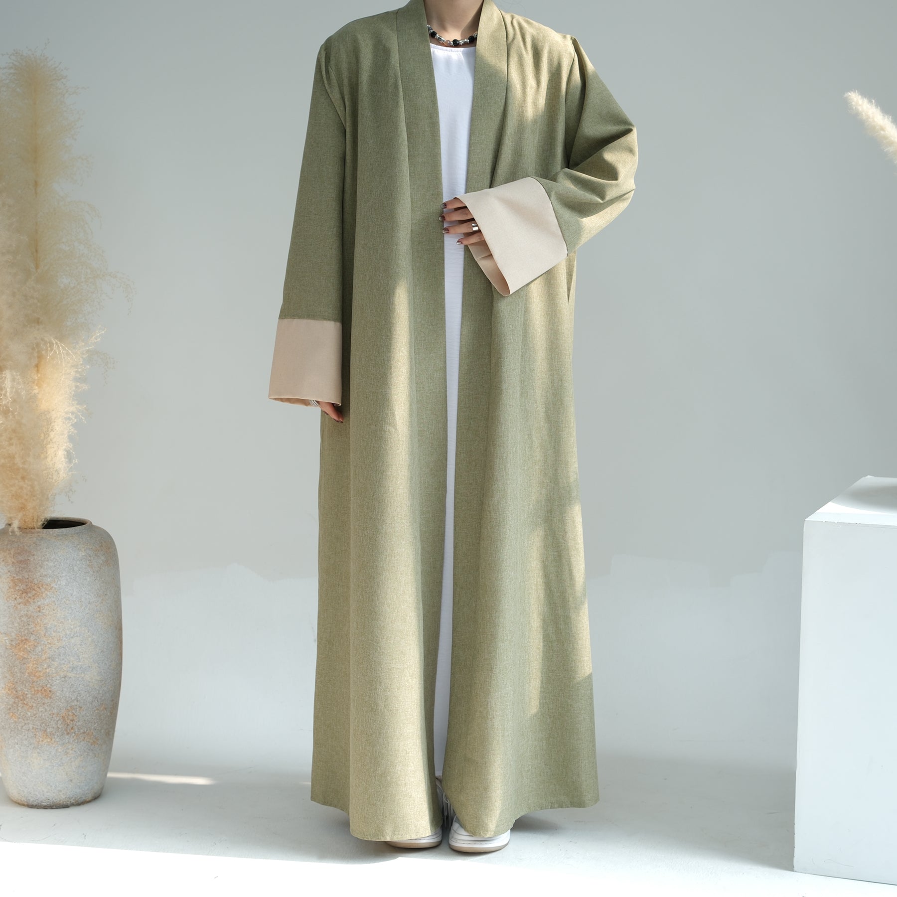 OPEN ABAYA - LINEN - MINIMALISTIC GREEN